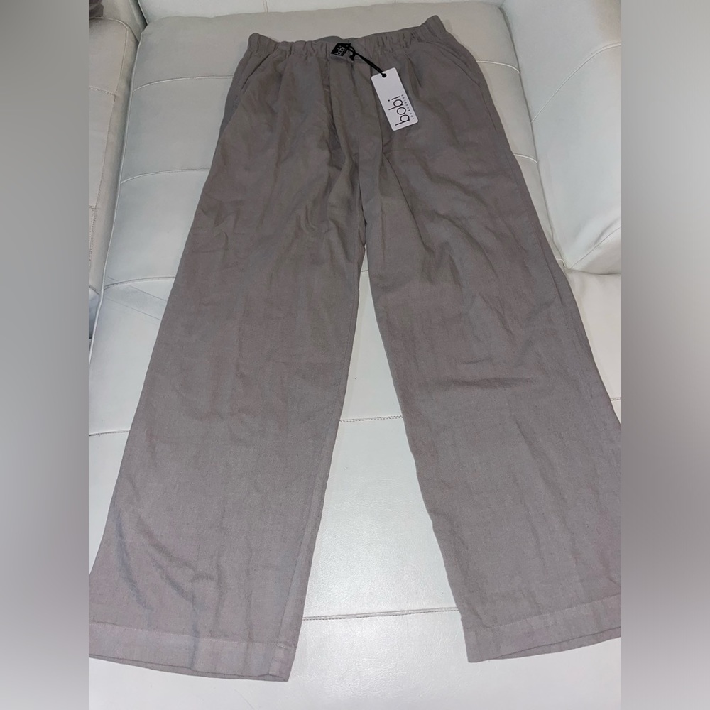 NWT BOBI linen pull on pants and cropped jacket coord set in gray lead Small - Picture 6 of 13
